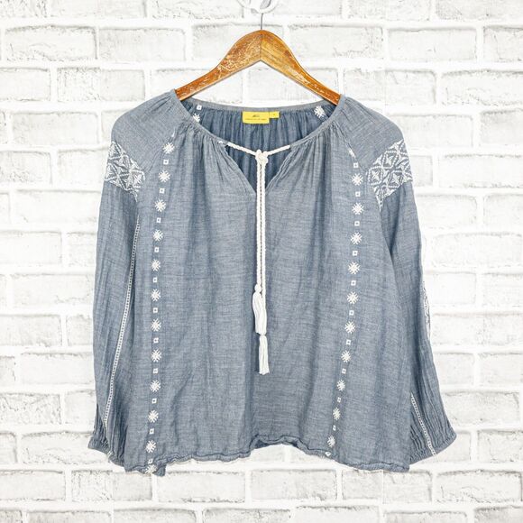 Roberta Roller Rabbit Cotton Chambray Boho top Size Small - Picture 5 of 10